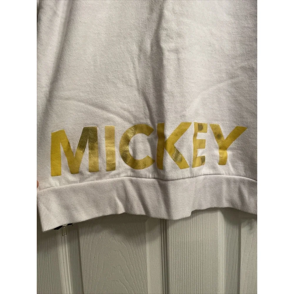 Mickey Mouse Sweatshirt Adult Small White Gold Black 1928 Zippers Pullover Faded